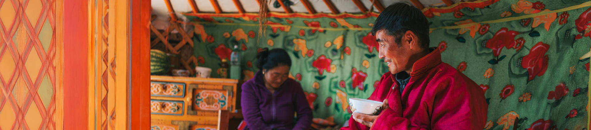 Mongolian people in yurt