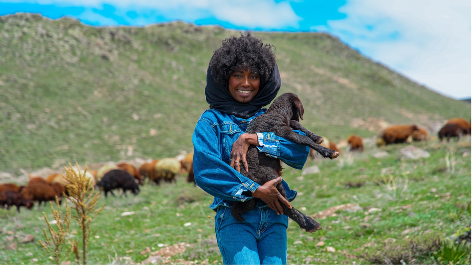 Inna Modja with baby goat